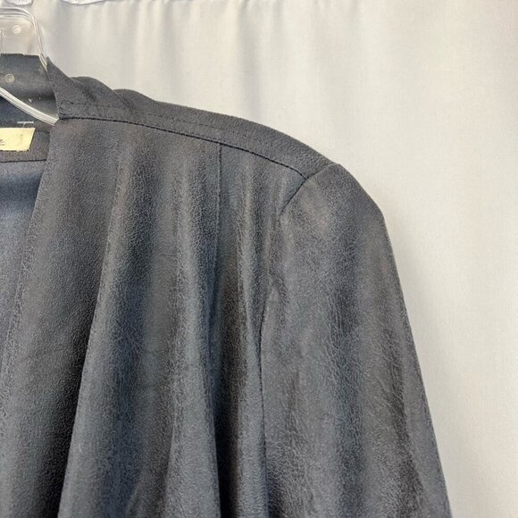 Elan Womens Open Front Jacket Gray Faux Leather Waist Length Flyaway Pockets S - Picture 4 of 12